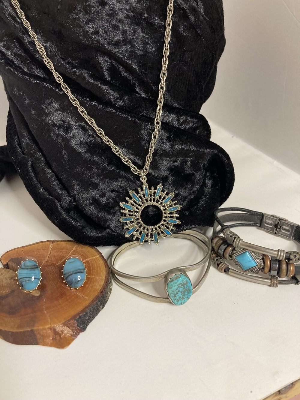 Sunburst Turquoise Pendant Necklace with Silver Chain